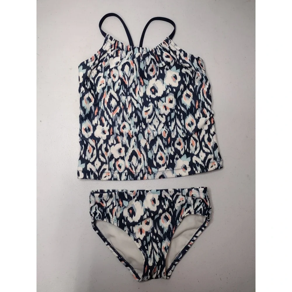 OshKosh Bgosh Girls 6/6X Tankini Swimsuit Set Navy Ikat Floral 2-Piece